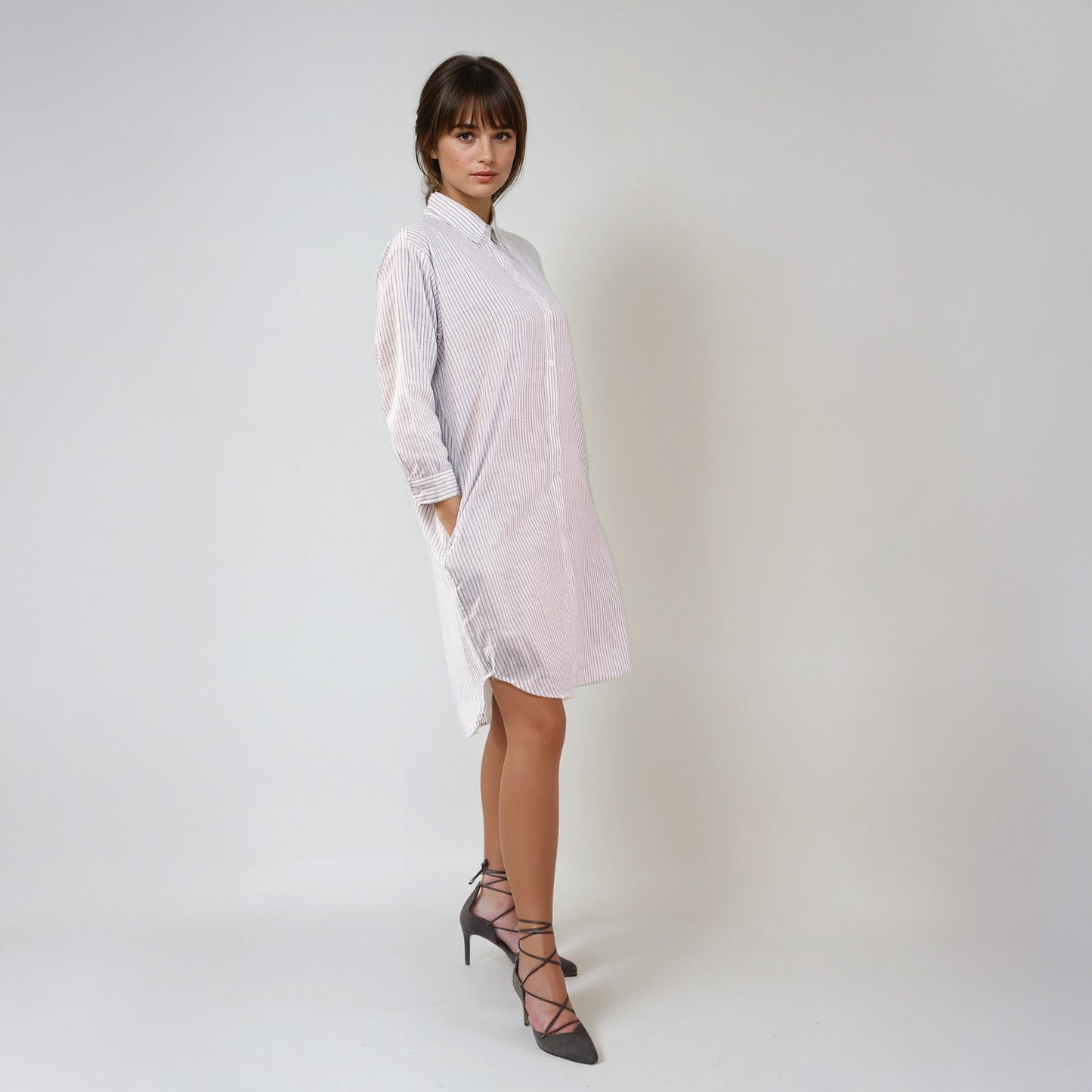 Robe chemise blanche à rayures | Agra-1