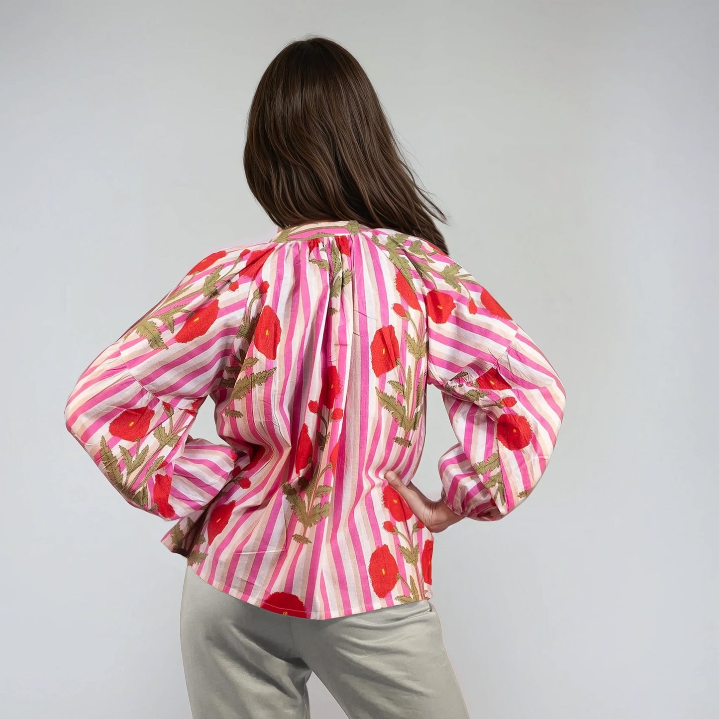 Blouse Bohème à motifs floraux et rayures | Akola