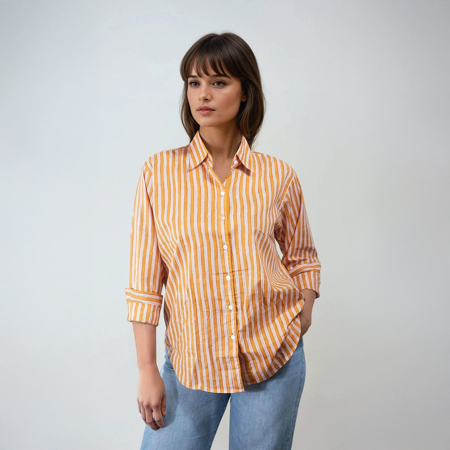 Chemise en coton à rayures oranges | Aria-2