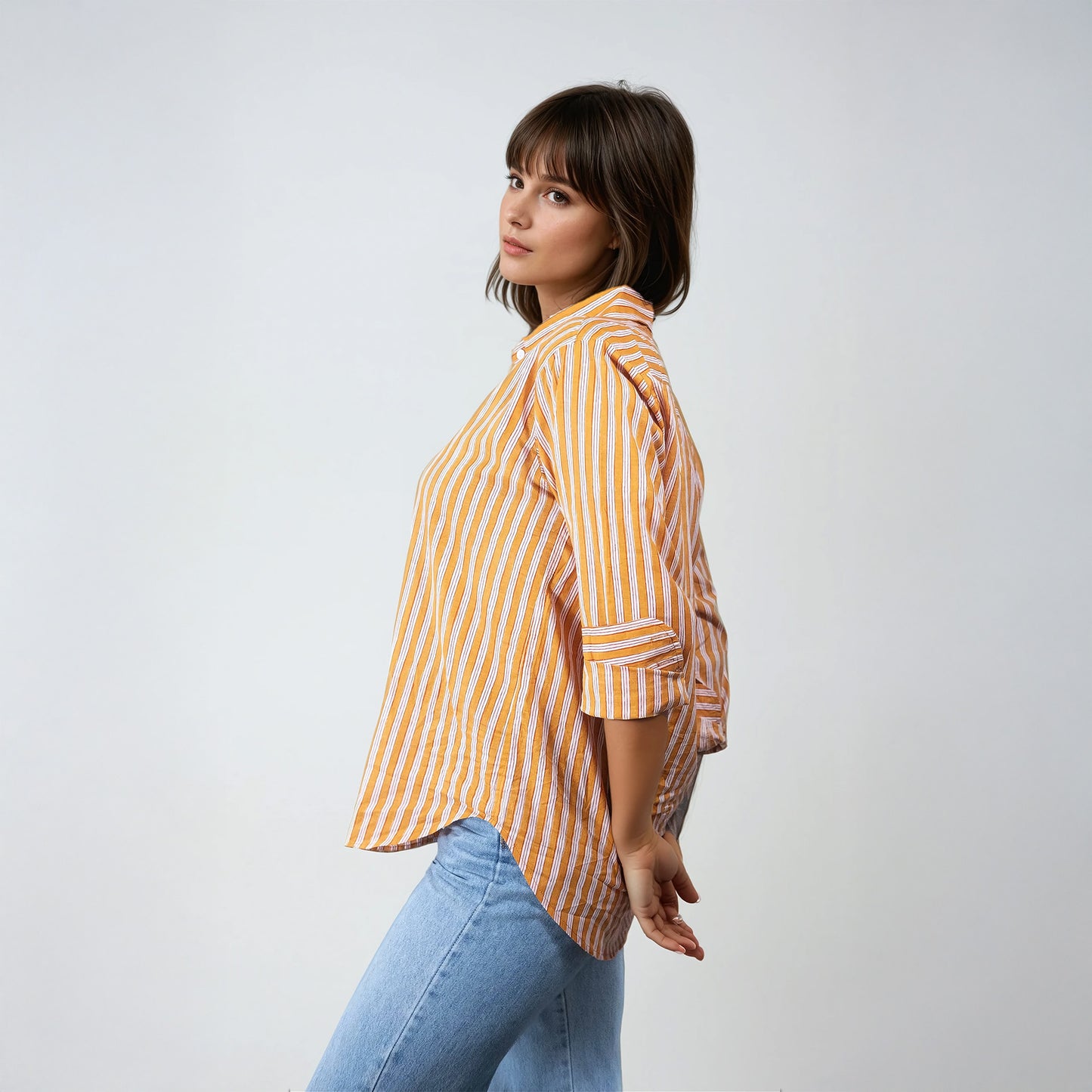 Chemise en coton à rayures oranges | Aria-2
