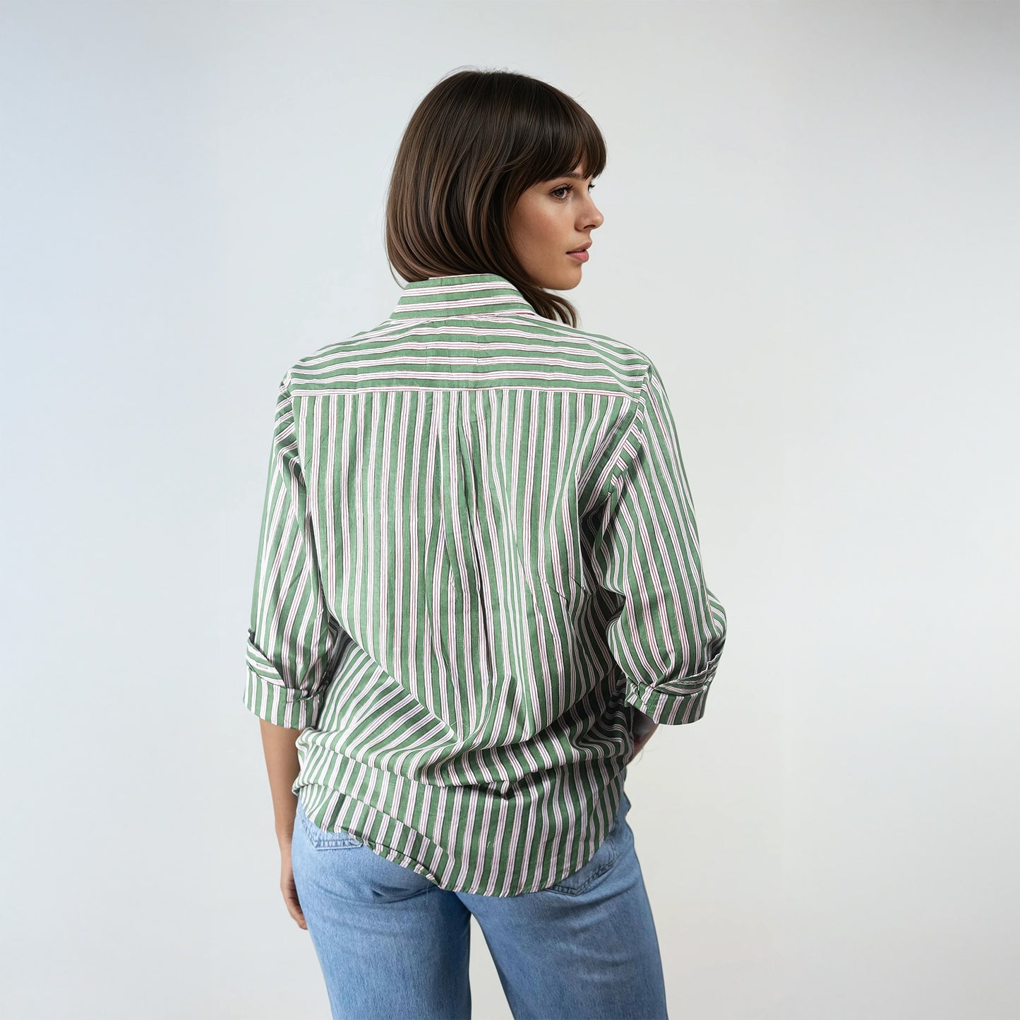 Chemise en Coton à Rayures Vertes | Aria