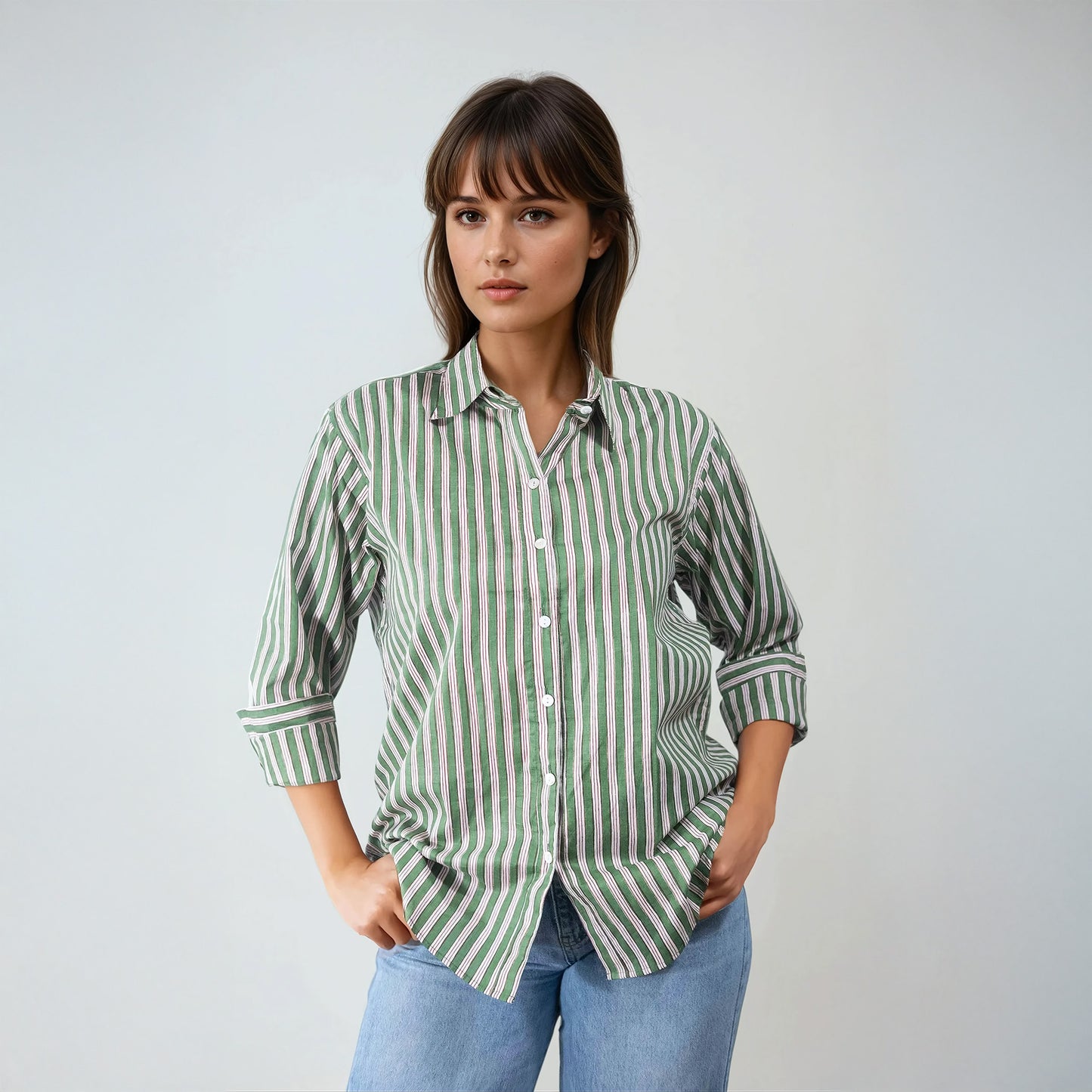 Chemise en Coton à Rayures Vertes | Aria