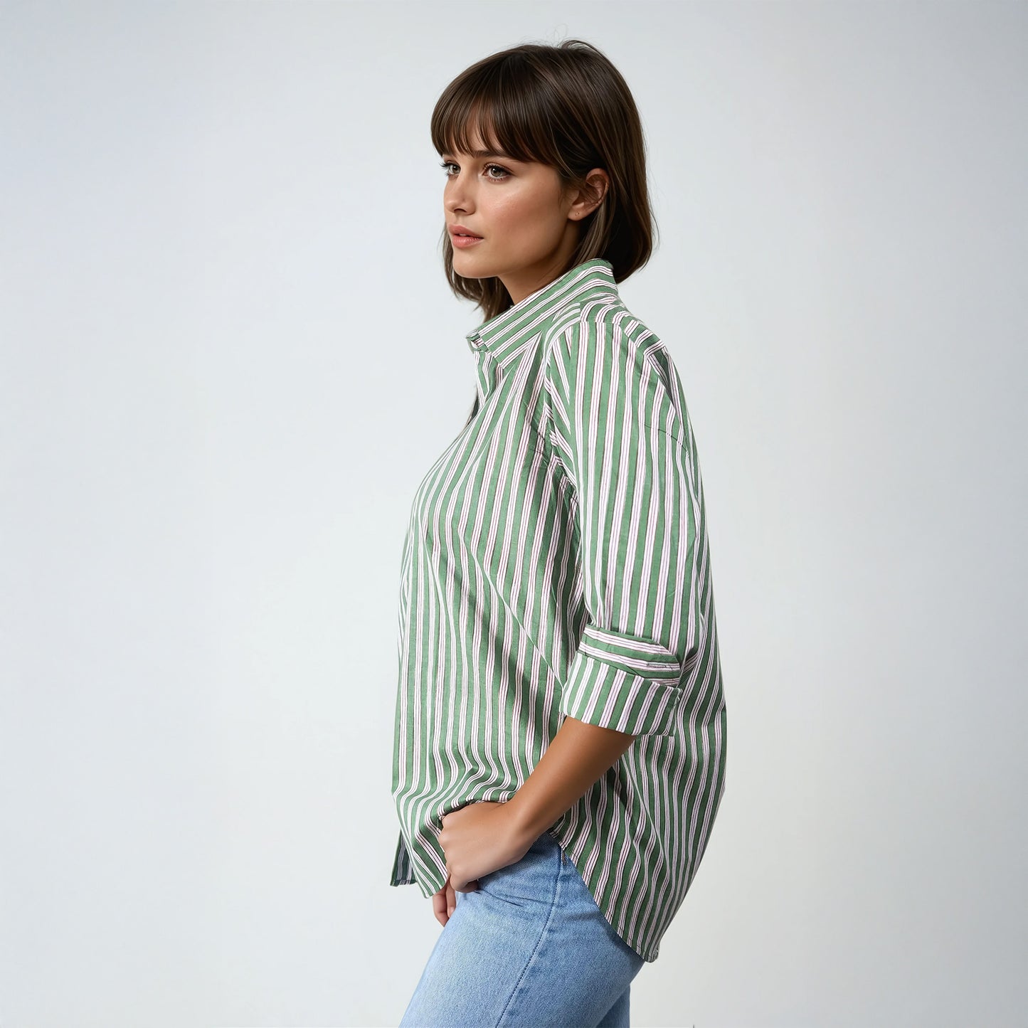 Chemise en Coton à Rayures Vertes | Aria