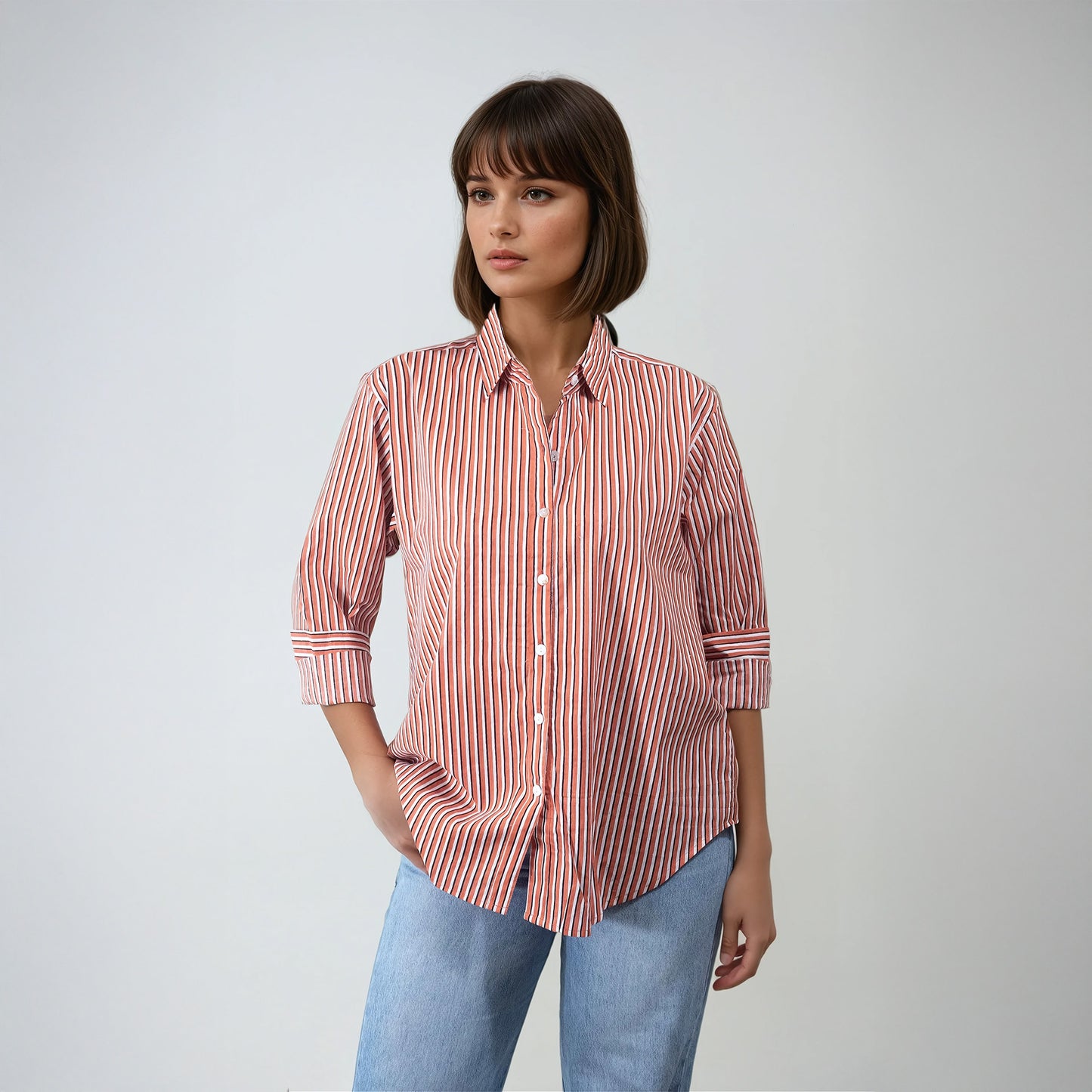 Chemise en coton à rayures rouges | Aria-4