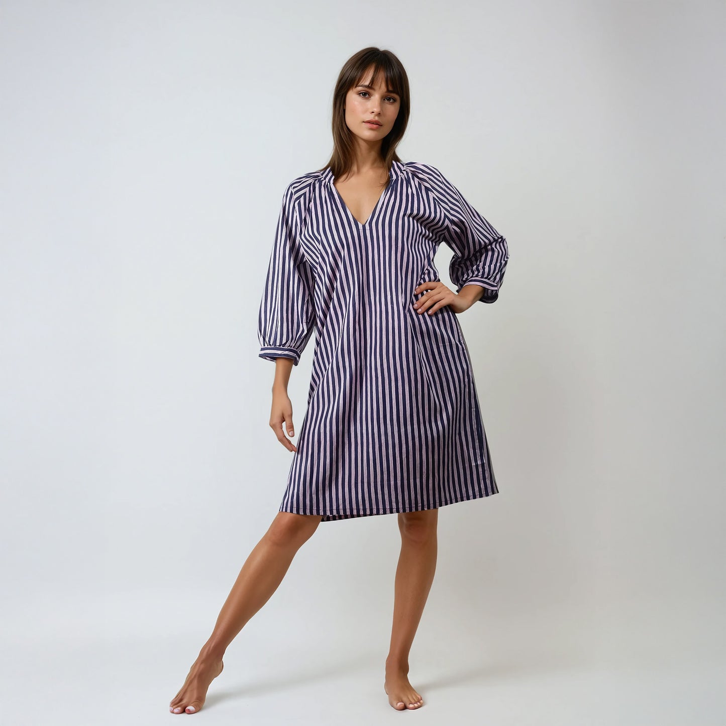 Robe Ample en Coton à Rayures Bleues | Dona