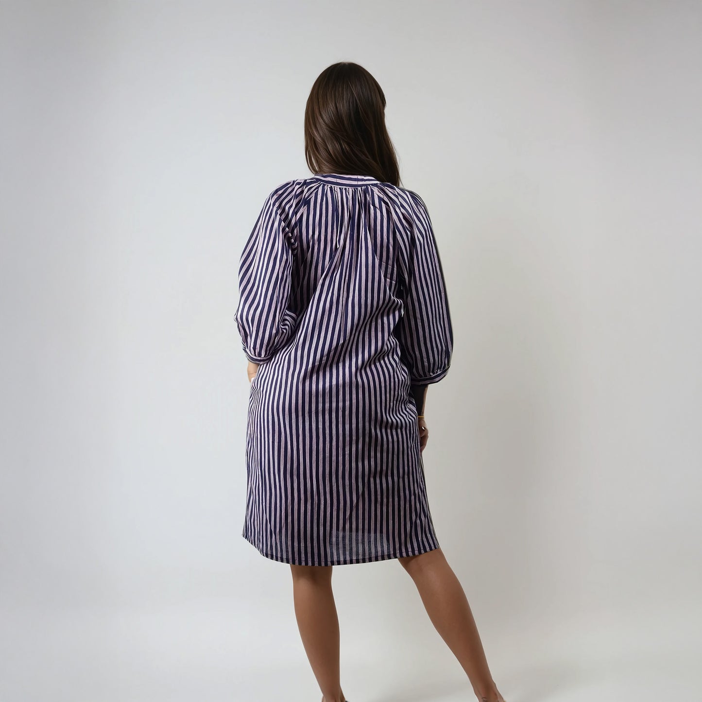 Robe Ample en Coton à Rayures Bleues | Dona
