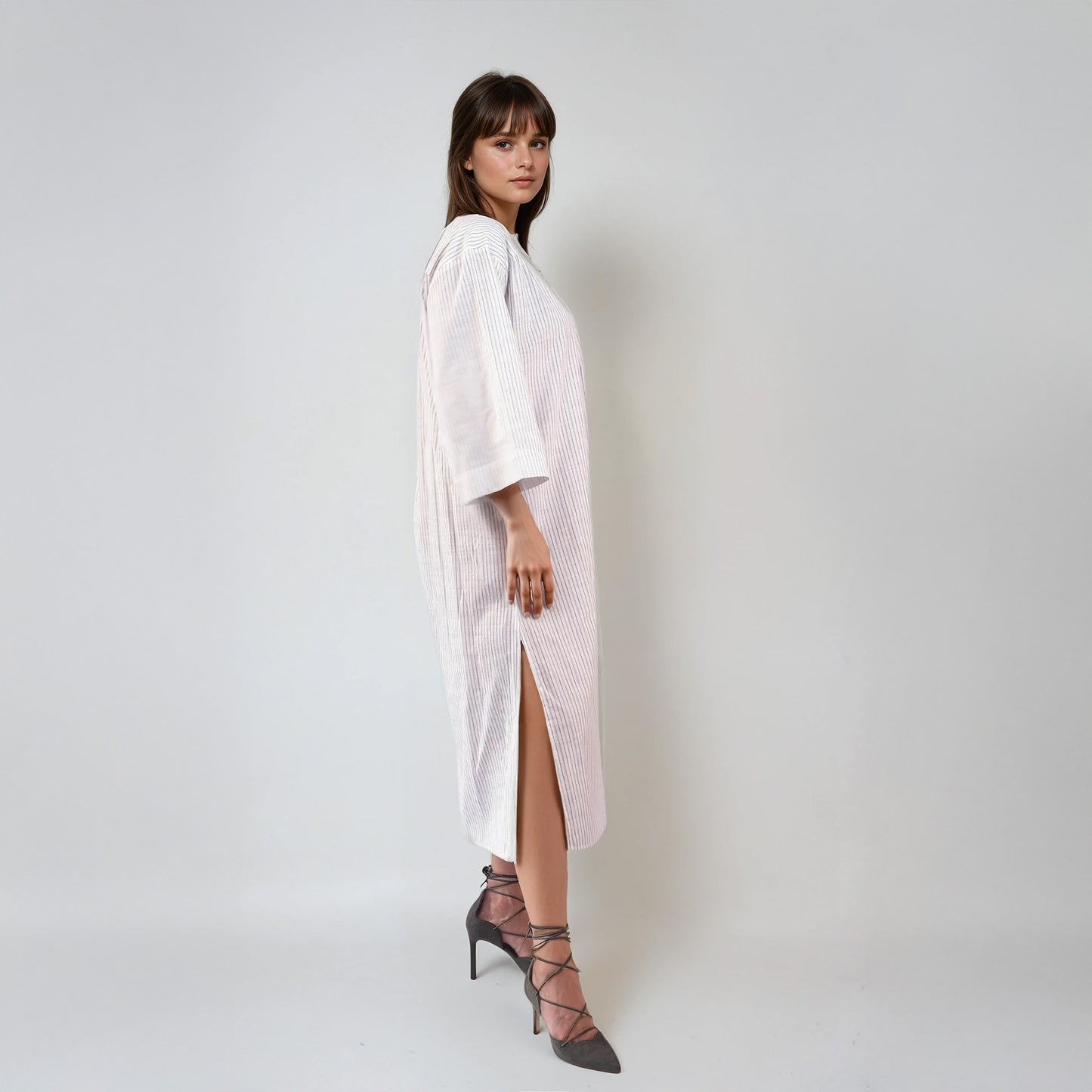 Robe blanche ample à rayures | Galya