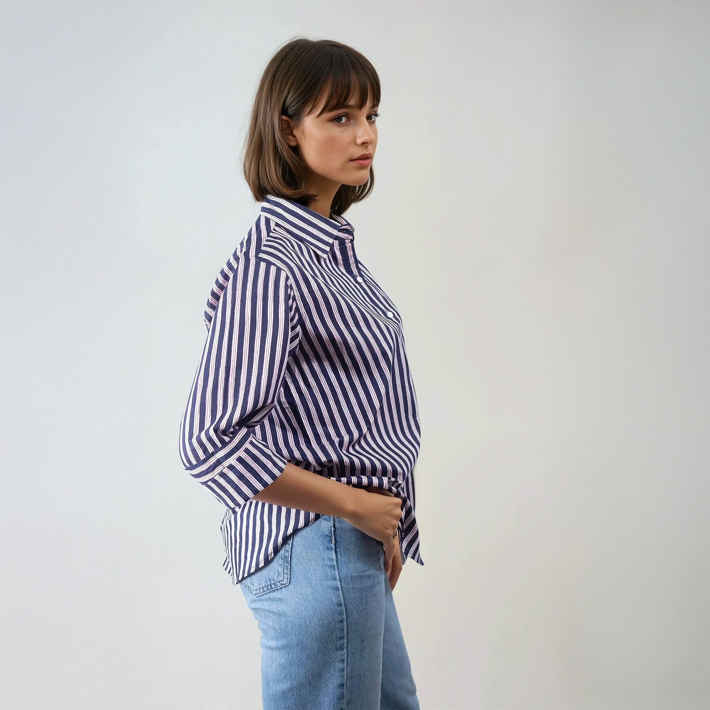 Chemise en Coton à Rayures Bleues | Aria