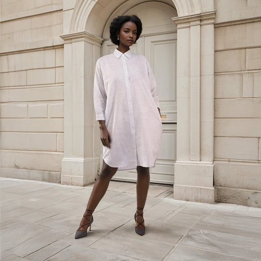 Robe  chemise blanche à rayures | Agra-1