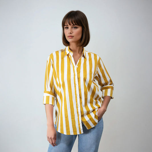 Chemise en Coton à Rayures Moutardes | Anais