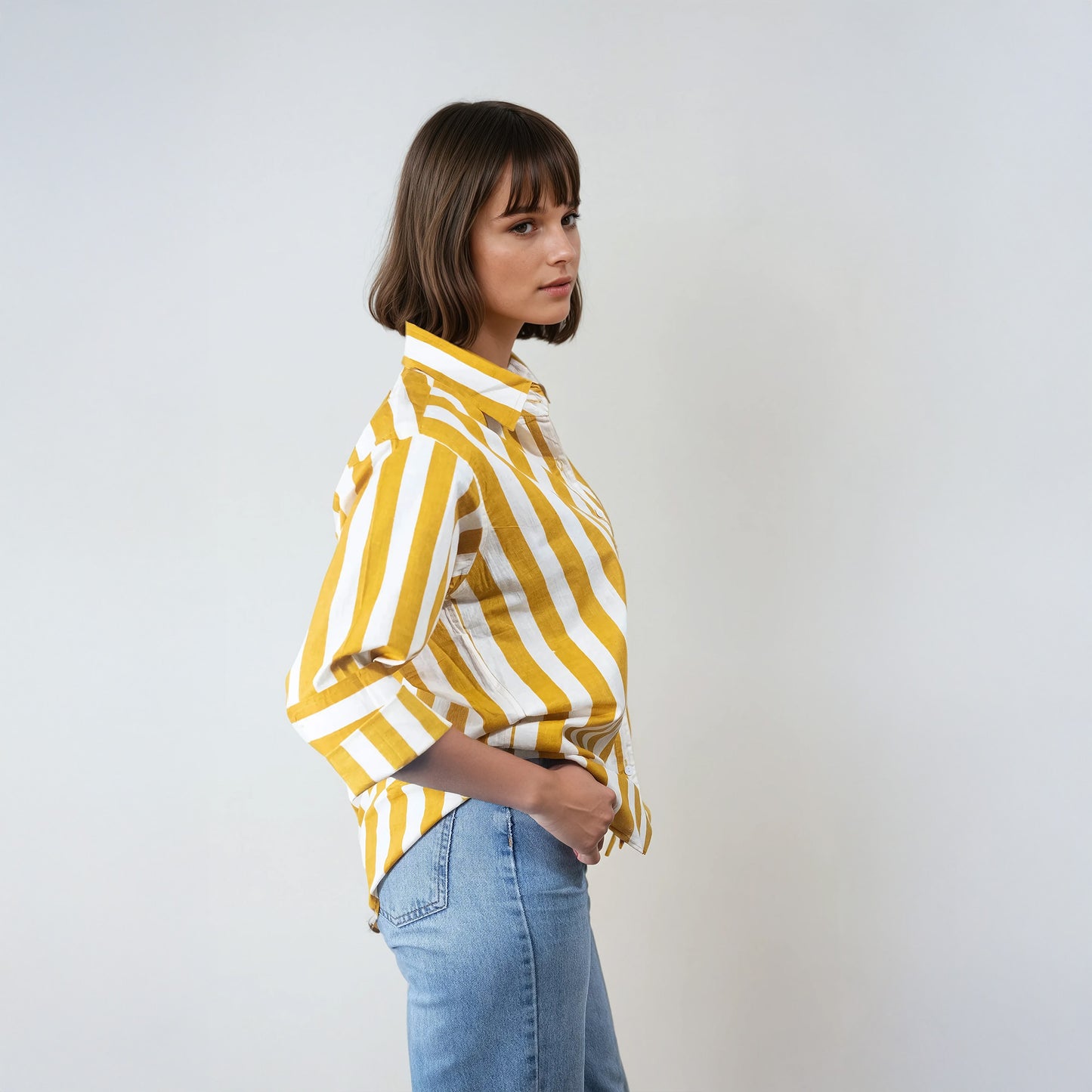 Chemise en Coton à Rayures Moutardes | Anais
