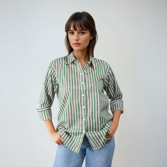 Chemise en Coton à Rayures Vertes | Aria