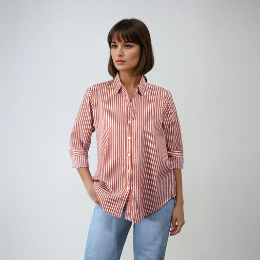 Chemise en coton à rayures rouges | Aria-4