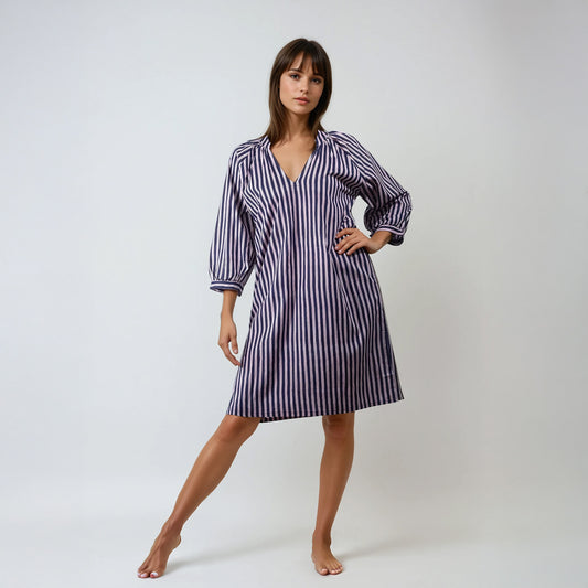 Robe Ample en Coton à Rayures Bleues | Dona