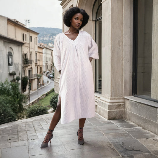 Robe  blanche ample à rayures | Galya